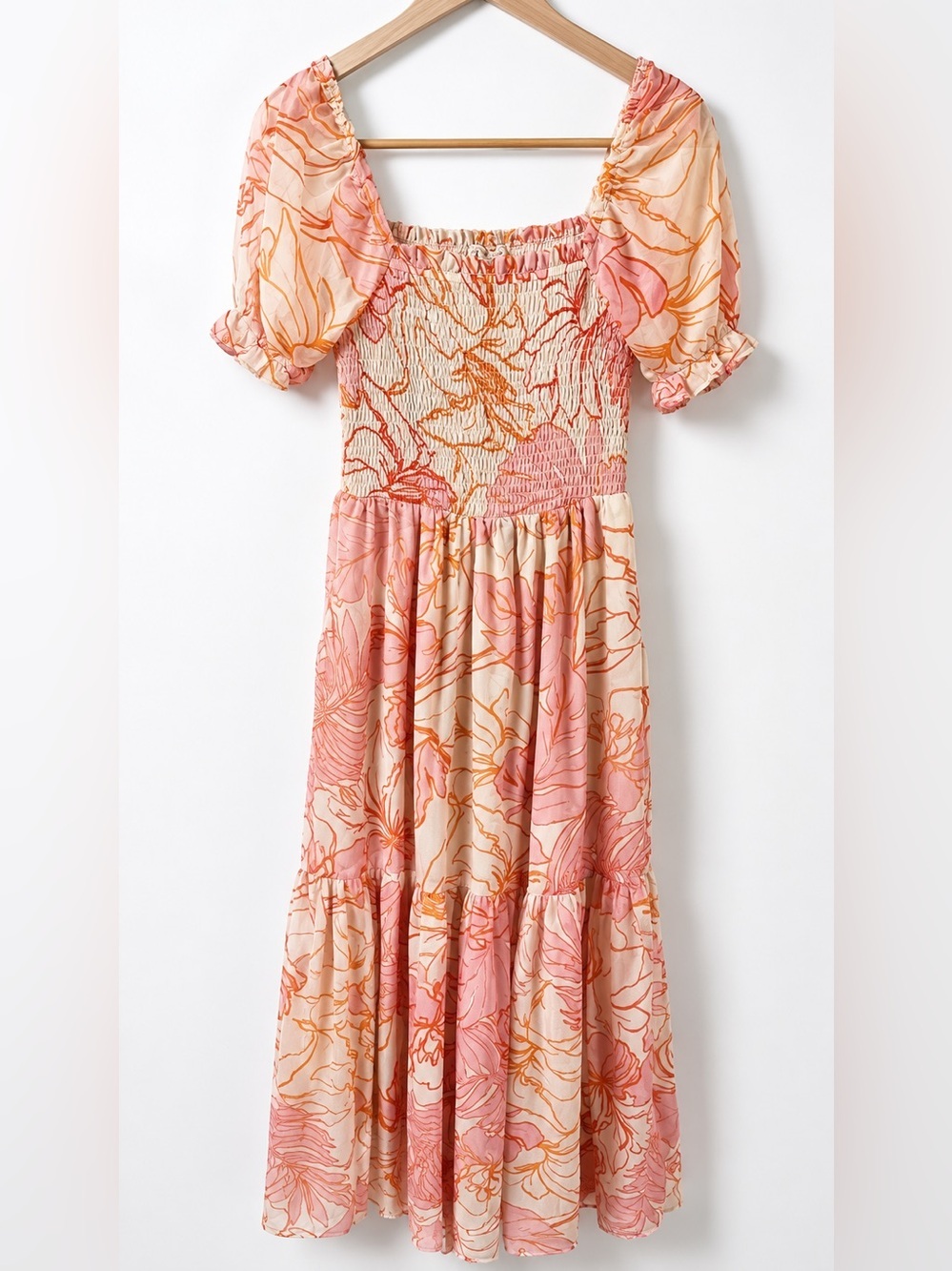 Patrons of Peace Pink and Cream Floral Puff-Sleeve Maxi Dress - Picture 1 of 5